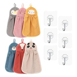 ZBHDEYG Pack of 6 Animal Handkerchiefs, 6 Pieces Hooks, Children's Towels for Girls, Colourful Guest Towels, Small Towels, Children's Face Towels, Rabbit Kitchen Towels