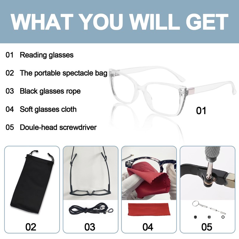OCCI CHIARI High Power Reading Glasses Women Strongest Readers(Clear 5.0x)