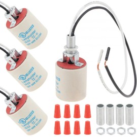 RTNLIT Ceramic E26 Light Socket, Standard Medium Base Screw Socket, Porcelain E26 E27 Bulb Lamp Holder with 10" Wire Lead for Halogen Incandescent Led Light Bulbs Replacement (Pack of 4)