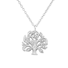 Laimons AMK100 Women's Tree of Life Pendant with White Zirconia and Chain 45 cm Sterling Silver 925, Silver, Cubic Zirconia