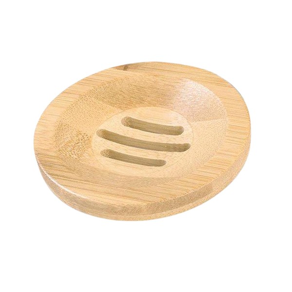 1 Count Round Shape Natural Bamboo Wood Soap Dish Storage