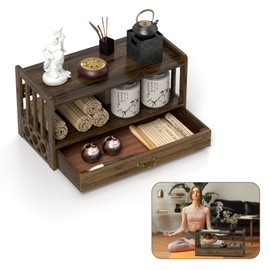 ikare Meditation Altar Table, Altar Table with Drawer, Puja Table for Home, Spiritual Altar Table for Prayers, Divination, Worship or Bamboo Furniture for Displaying Jars, Plants and Books (52cm)