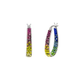 Womens Crystal Inside Out Oval Shape Hoop Earrings, Fashion Hoop Earrings For Women (Vintage Rainbow)