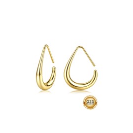 MILACOLATO G23 Titanium Gold Hoop Earrings Hypoallergenic 18K Gold Plated Teardrop Earrings for Women Trendy Large Oval Pull Through Lightweight Silver Hoop Earring Statement Jewelry for Women-G25