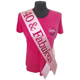 40th Birthday Sash - 40 & Fabulous Birthday Sash - Beautiful Quality Light Pink Ribbon and Holographic Pink Font