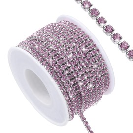 QUARKZMAN 11 Yard Crystal Rhinestone Close Chain Trim, Crystal Rhinestone Diamond Strips für DIY, Rhinestone Bling Sewing Embellishments, Light Purple Rhinestone with Silver Base