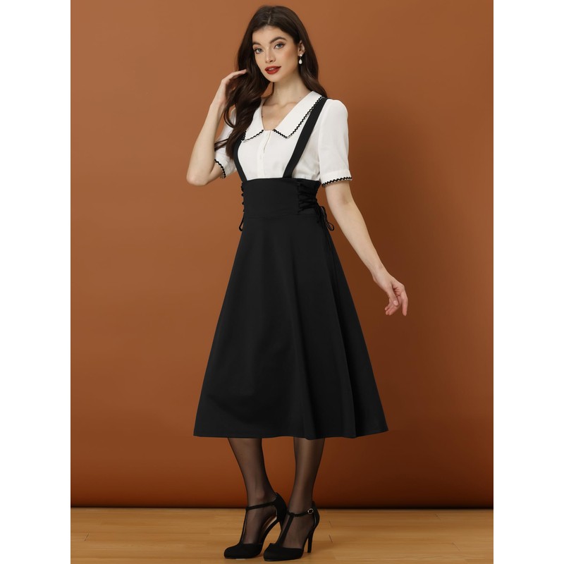 Allegra K Women's Suspender Skirt, Brace Skirt, Midi Length, High