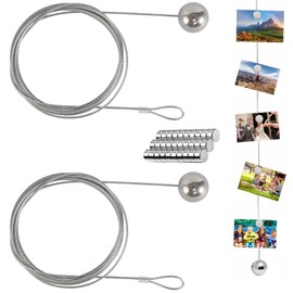 Photo Wire Rope, 2 Pieces Photo Rope with Magnets 2.5 m Photo Chain for Hanging Pictures, Postcards and Children's Drawings, Ideal for Photo Garland, Photo Curtain and Wall Decoration