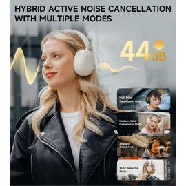 Edifier W800BT Pro Hybrid Active Noise Cancelling Headphones - Hi-Res Audio - AI Call Noise Cancellation - 45H Playtime - Fast Charging - Foldable - Wireless Over-Ear Bluetooth 5.4 Headphones - Ivory