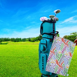 EWILLING Mutiple Pattern Designer Towels,Microfiber Golf Towel Large Size 15.7" X 23.6",with Golf Club Bursh and Aluminum Carabiner Cleaning Set. (Flowers and Plants)
