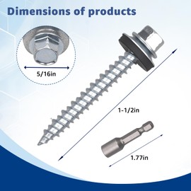 Metal Roofing Screws 300PCS10x1-1/2inch, Hex Head Sheet Metal Roof Screw with EPDM Washer Replacement for Corrugated Roofing