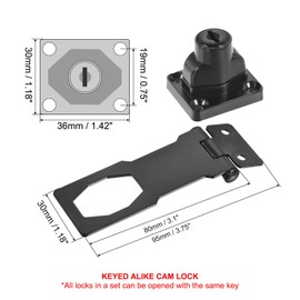 PATIKIL Keyed Hasp Locks, 2 Pack 3 Inch Twist Knob Locking Hasp Lock Metal Safety Hasp Latches for Cabinet Small Door, Keyed Alike, Black