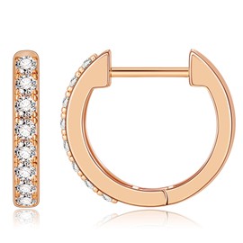 Gacimy Rose Gold Huggie Earrings for Women 14K Rose Gold Plated, Small Cubic Zirconia Cartilage Hoop Earrings Cuffs for Women, 15mm Pink