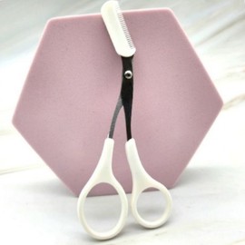 Eyebrow Trimming Scissors with Comb, 1P White Self-use 5ea
