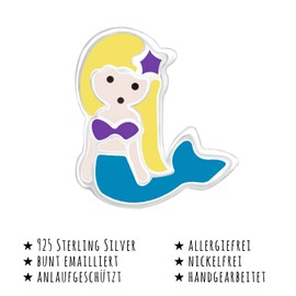 Monkimau Girls' Earrings Mermaid Stud Earrings Made of 925 Sterling Silver, Sterling Silver, No Gemstone