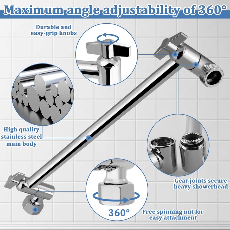 Rain Shower Head Extension 12 Inch Adjustable Rain Shower Head