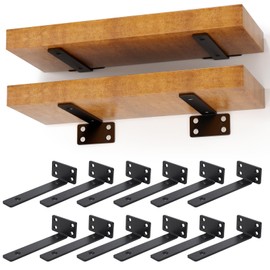 JEAWIWI 6 Inch Floating Shelf Bracket, 12 Pack Heavy Duty Black Brackets for Wall Shelves with Screw Included, L-Shaped Metal Countertop Support Brackets for Kitchen, Bathroom, Studio DIY
