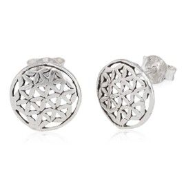 NKlaus Pair of Stud Earrings Flower of Life 925 Silver 10 mm Celtic Amulet Earrings 12921, Sterling Silver