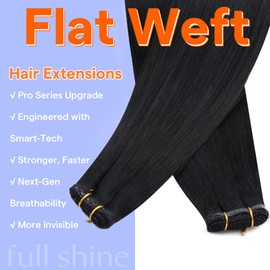 Full Shine Human Hair Weft Extensions Color Jet Black Sew In Hair Extensions Real Human Hair 18 Inch Flat Track Weft Hair Extensions 60 Grams Straight Hair Sew In