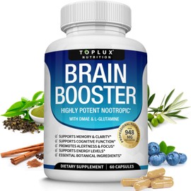 Toplux Brain Supplement Nootropic – Brain Pills Vitamin with DMAE, Bacopa Monnieri, L-Gutamine, for Men Women, 60 Capsules, Nutrition