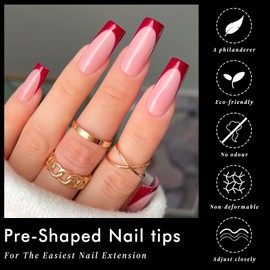 AddFavor Long Square Nail Tips, 300pcs Gel Nail Tips Square Long Fake Nails, Full Cover Clear 15 Size Acrylic Nails Tips for Nail Extensions, Press on Nails Making