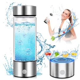 UBEIYI Hydrogen Water Generator Bottle, 14 Oz Portable Hydrogen Water Bottle with SPE and PEM Technology, Rechargeable Portable Glass Hydrogen Rich Water Generator Bottle Silver Color