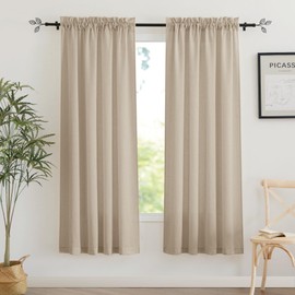 RYB HOME Semi Sheer Linen Curtains - Light Reducing Bedroom Drape Panels Rod Pocket Window Curtain Privacy Protection for Farmhouse, 52 Wide by 72 inches Long, 2 Panels Set, Taupe