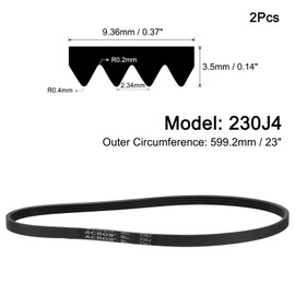 sourcing map 2pcs 230J4 Poly V Belt, 4 Ribs PJ V-Ribbed Belt 23" L x 0.37" W x 0.14" T, EPDM Poly V Belt, Multi Wedge Micro V Serpentine Belt