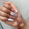 24 Pieces Medium Length False Nails Flower Fake Nails Rhinestone