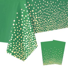 Jepeux 2 Packaging Green and Gold Plastic Tablecloth, 54 inch x108 inch Rectangular Disposable dot Party Table Cover, Suitable for Birthday, Graduation, Restaurant, Wedding Decoration Tablecloth