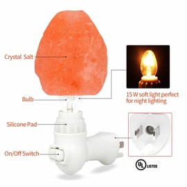 Betus Natural Crystal Himalayan Salt Wall Lamp - Air Purifying Night Light - 360° Rotatable Plug 15W Bulb - Natural