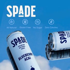 Spade Soda Blueberry Acai 12 Pack, Premium All-Natural, No Sugar, No Calories, Electrolytes, Magnesium, Potassium, Healthy Non GMO, Sweet Quality Stevia, No Artificial Sweeteners, Great Taste, Bold Taste