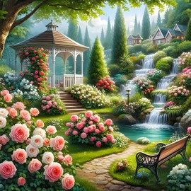 MXJSUA DIY Garden Waterfall Diamond Painting Kits for Adults, Pavilion Diamond Painting Cross Stitch Kits, Full Drill Crystal Rhinestone Embroidery Picture Art Crafts for Home Wall Decor Gift 30x30cm