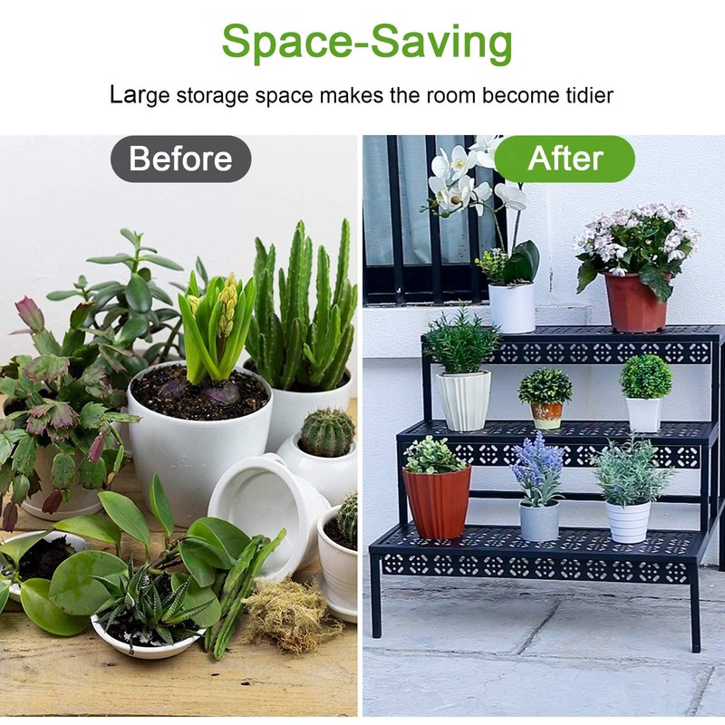 aboxoo 3 Tier Stair Style Large Metal Plant Stand, Garden