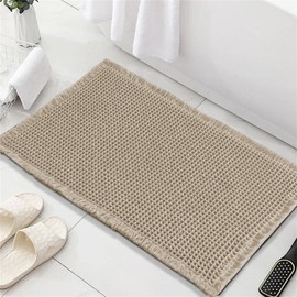 LINGKY Waffle Bath Mat, Non-Slip Bathroom Rug with Non-Slip Backing, Soft Bath Mat, Absorbent Bath Mat, Washable Shower Mat for Bathroom, 60 x 90 cm, Brown