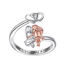 Sister Ring for Women, Adjustable Open Heart Lucky Sisters Friendship Ring Jewelry Hypoallergenic Statement Simple Sister Ring, Always My Sister Forever My Friend Jewelry Gifts for Women Friends