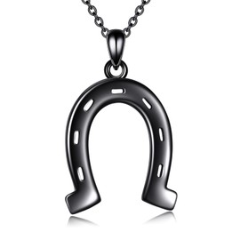 Hancock - Collar de plata de ley con herradura negra para mujeres y hombres, colgante de la suerte, collar de protección, joyería de herradura, regalos, Plata esterlina, Sin piedra preciosa