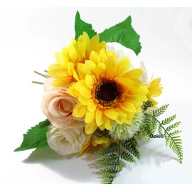Unbranded Pink Sunflower Dandelion Artificial Silk Rose Flower Bouquet Arrangement Wedding