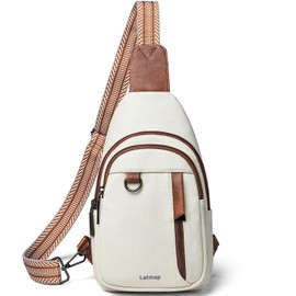LATMAP Sling Bag for Women Men Leather Small Sling Backpack Daypack Anti Theft Fanny Pack Crossbody Purse Travel,BEIGE