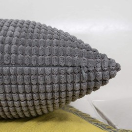 HWY 50 Decorative Couch Throw Pillow Covers 18x18 Inch Corduroy Soft Solid Accent Throw Pillow Cases Set Cushions Covers for Sofa Bed Living Room Pack of 2 Corn Texture Grey Gray