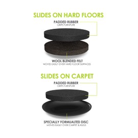 Slipstick GorillaSliders Premium Furniture Sliders for All Floor Surfaces (16 Piece Moving Kit) Reusable 3.5” Round Furniture Movers for Sliding Furniture on Hardwood & Carpet, Black, CB13-1-16