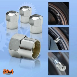 4Pcs Hex Taper Top Aluminum Tires Stem Caps Wheel Air Valve Dust Cover,Silver