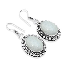 Radiant Natural Rainbow Moonstone Earrings - Elegant 4 cm Oval Gemstone Dangles Jewelry for Women - Anayka