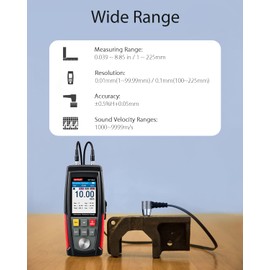 Wintact Digital Ultrasonic Thickness Gauge, Range 0.039 to 11.81 in with Probe for Measuring Metal and Nonmetal Materials, Steel, Cylinder Wall, Plastic, Glass, PVC, Pipes (WT100A)