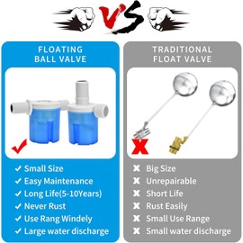 Rarapop 2Pcs 1/2'' Automatic Float Valve Water Level Control Inside Type, Water Level Control Valve for Livestock Water Tank Toilet Swimming Pool Aquarium Automatic Irrigation (1/2" Side Water Inlet)