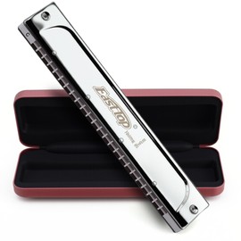 East Top T2406S-C Duplicate Harmonica Tremolo Harmonica 24 Hole Brass Cover, Leather Case, Clean Cloth, For Beginners, Professionals, Study, Practice