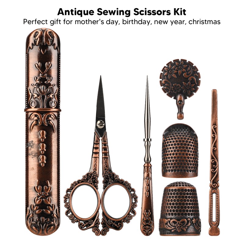 Vintage Embroidery Scissors Set Wooden Stainless Steel Sewing Box Scissors