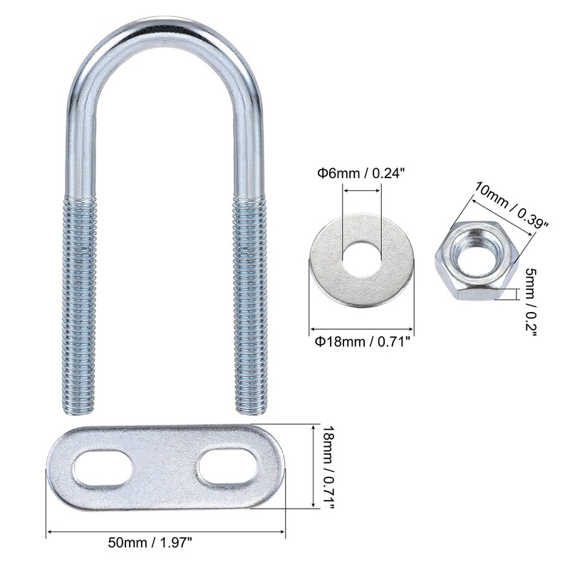 sourcing map 4 Set Round U-Bolts Steel M6 with Nut