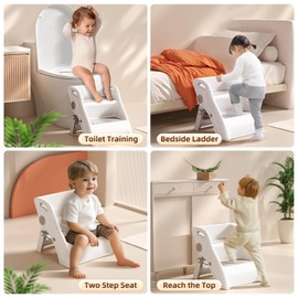 Toddler Step Stool for Bathroom Sink – Non-Slip Toddler Step Stool, Foldable Kids Bathroom Stool with Handles/Anti-Tip Design, Potty Training Stool with Widen Stepping Surface for Ages 2+