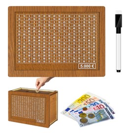Money Box with Counter, Reusable 5000 Euro Money Box with Numbers Checks, Wooden Money Box for Adults, Girls, Boys, Birthday Favours